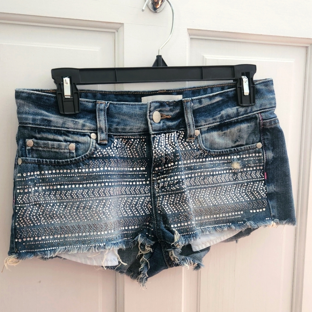 PINK by Victoria's Secret, Jean Shorts, Sz. 2, Medium Wash with Rhinestones